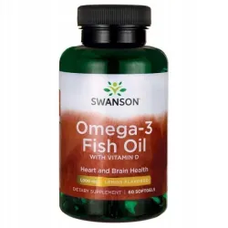 Swanson Omega-3 z Witaminą D3 Olej z ryb EPA DHA Lemon Softgel 60 kapsułek