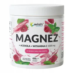 Magnez w proszku Malina–Mięta z acerolą i witaminą C, 400 g Magnez w proszku Malina–Mięta z acerolą i witaminą C, 400 g