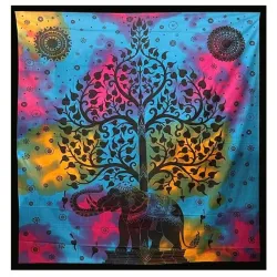 INDYJSKA NARZUTA MANDALA na ścianę GOBELIN bawełna 210x240cm drzewo i słoń