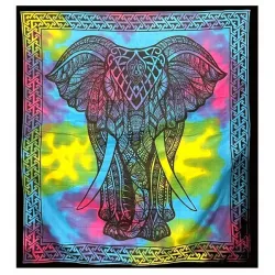 INDYJSKA NARZUTA MANDALA na ścianę GOBELIN bawełna ok 210x240cm słoń turkus