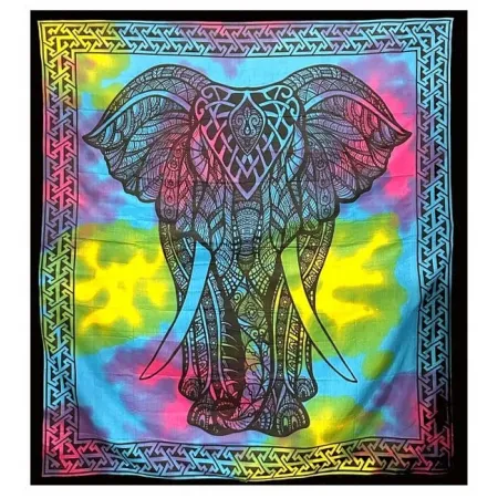 INDYJSKA NARZUTA MANDALA na ścianę GOBELIN bawełna ok 210x240cm słoń turkus