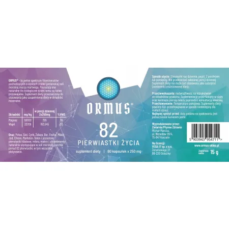 ORMUS 82 Pierwiastki Życia 60x250mg kaps Kompleks Mineralny Suplement Diety