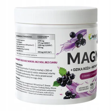 Czarna Porzeczka MAGNEZ w proszku 400g DZIKA RÓŻA WITAMINA C cytrynian magn