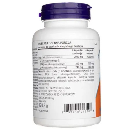 Omega-3 Fish Oil NOW FOODS - 100 kapsułek